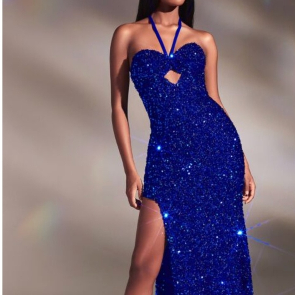 Blue Sequin Gown - image 3